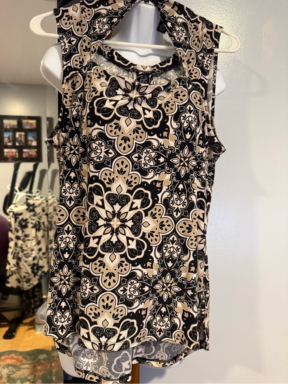 INC International Concepts Black and Beige Medallion Print Tank Top